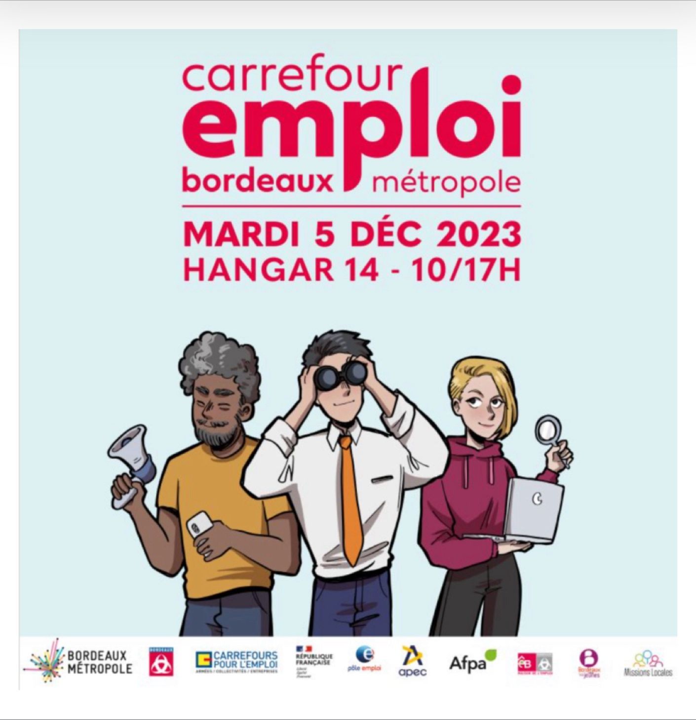 Affiche du Carrefour de l'emploi de Bordeaux, Ã©vÃ©nement auquel participe l'Avarap Aquitaine.